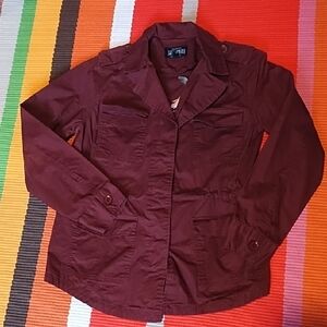 Sweet Wanderer Dark Wine Safari Style Jacket With Crochet Hummingbirds Small VGC